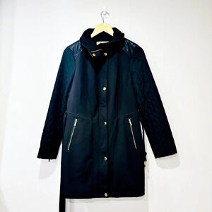 MICHAEL  KORS Black coat with quilted sleeves and fleece interior